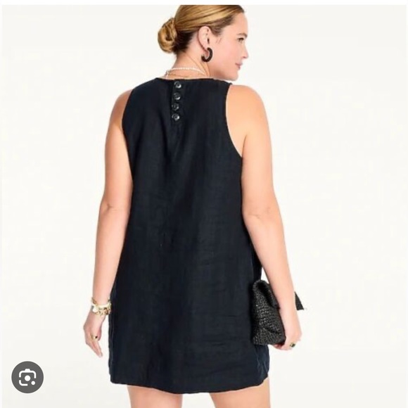 Black linen button back dress - Picture 2 of 4